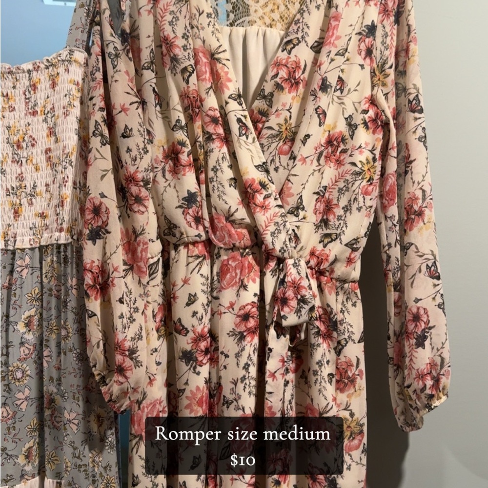 Floral Romper with Pink and Cream Design
